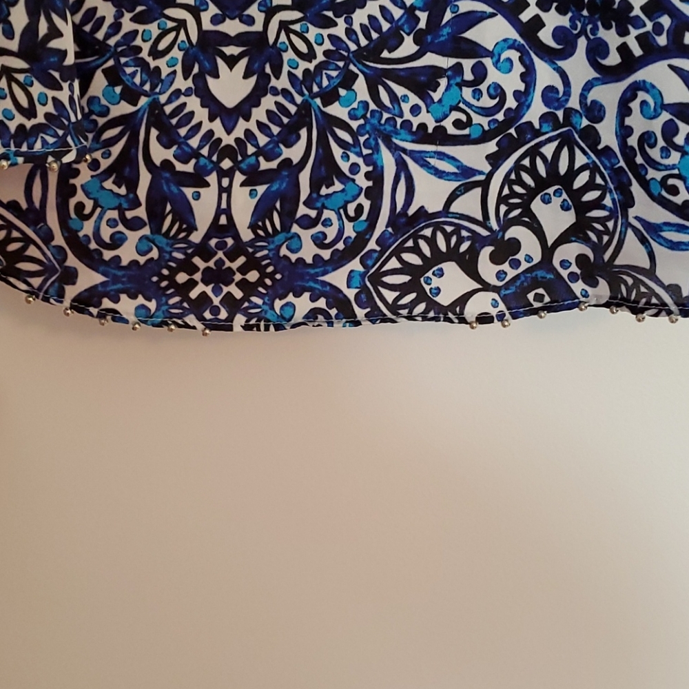 WHBM blue&black tank, braided and beaded neckline - Picture 4 of 5